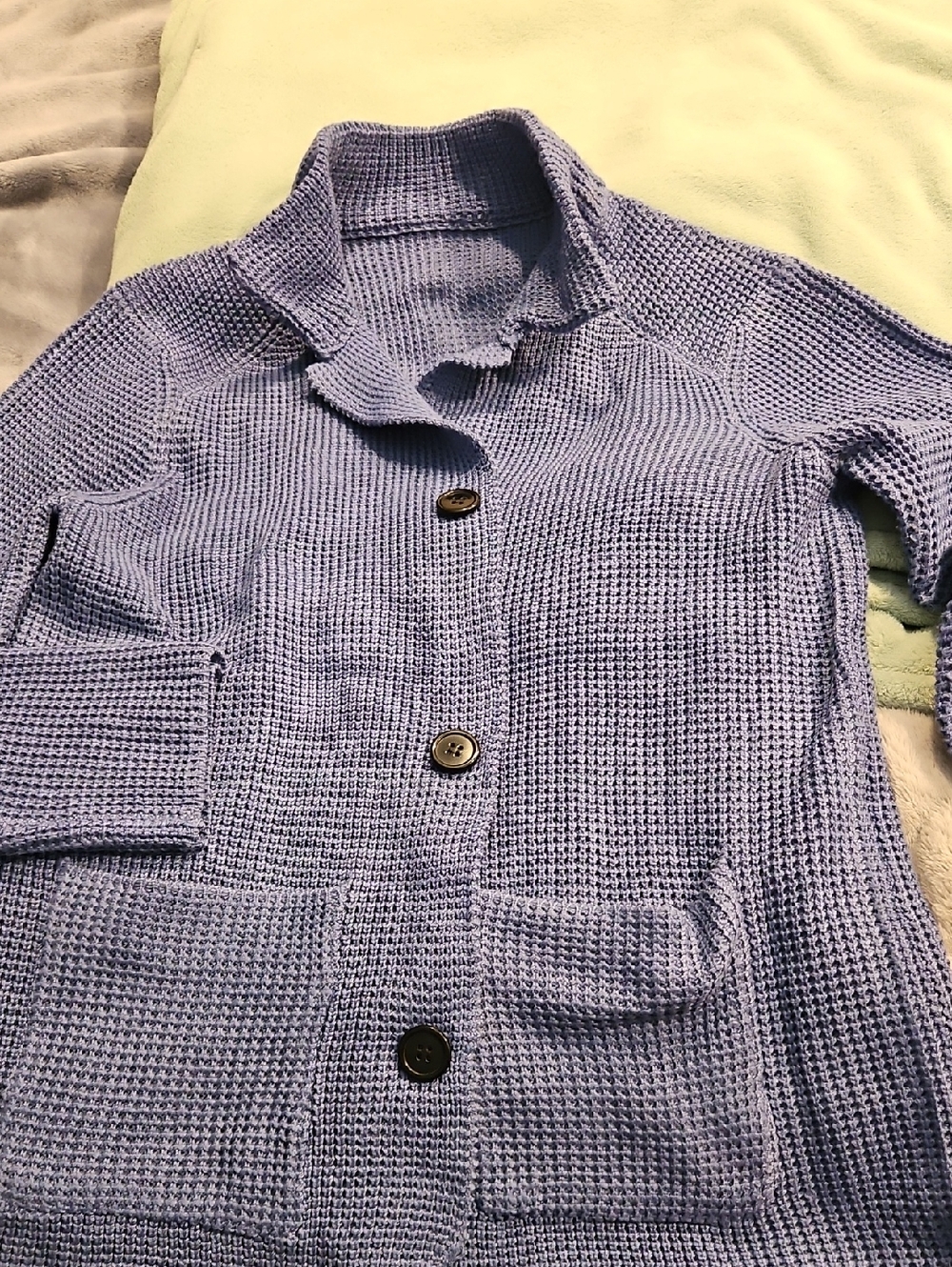 Classic Heather Blue Knit Button-Front Cardigan Jacket